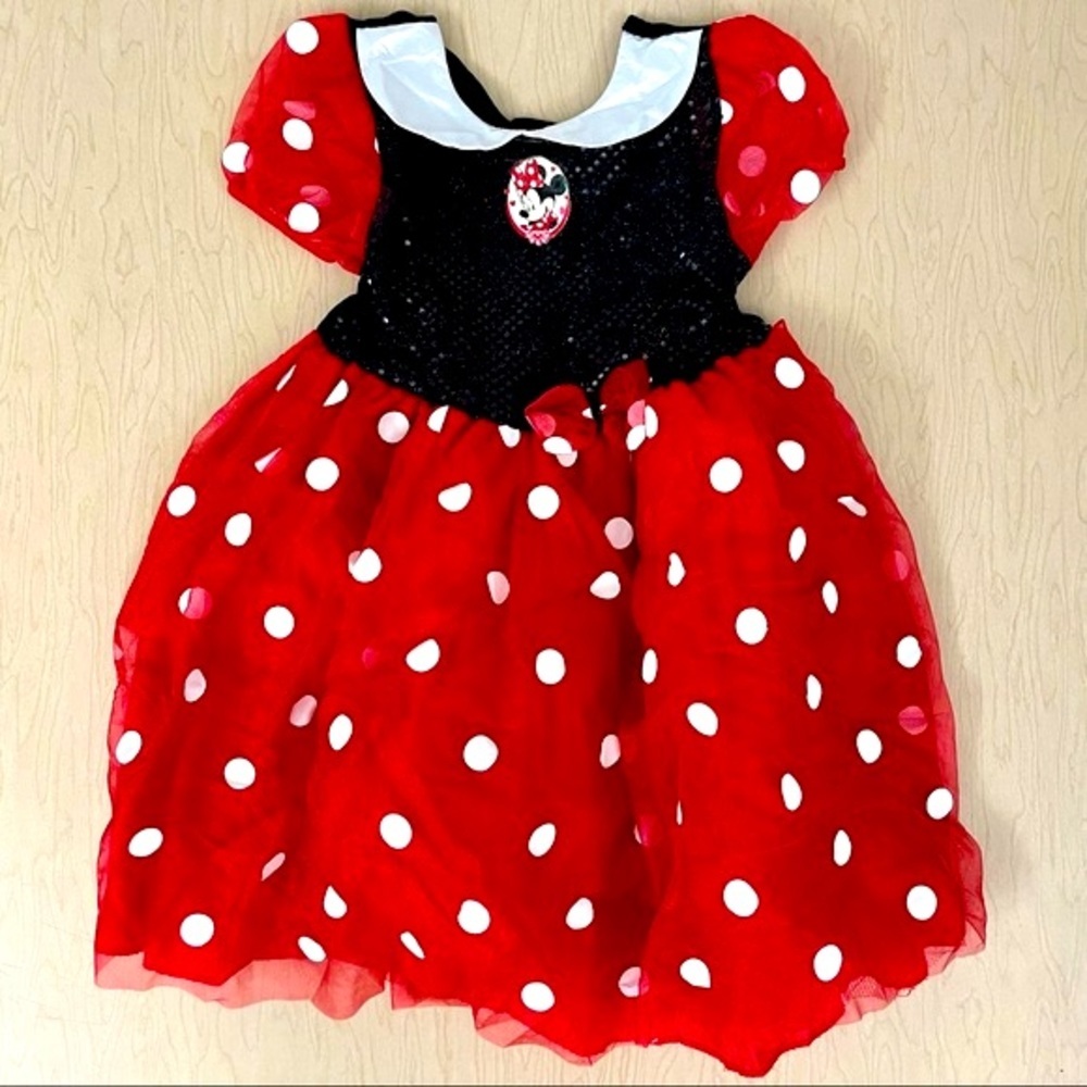 Disney Store Minnie Mouse Costume Dress Girls 6 6X Sequins Halloween Red Black